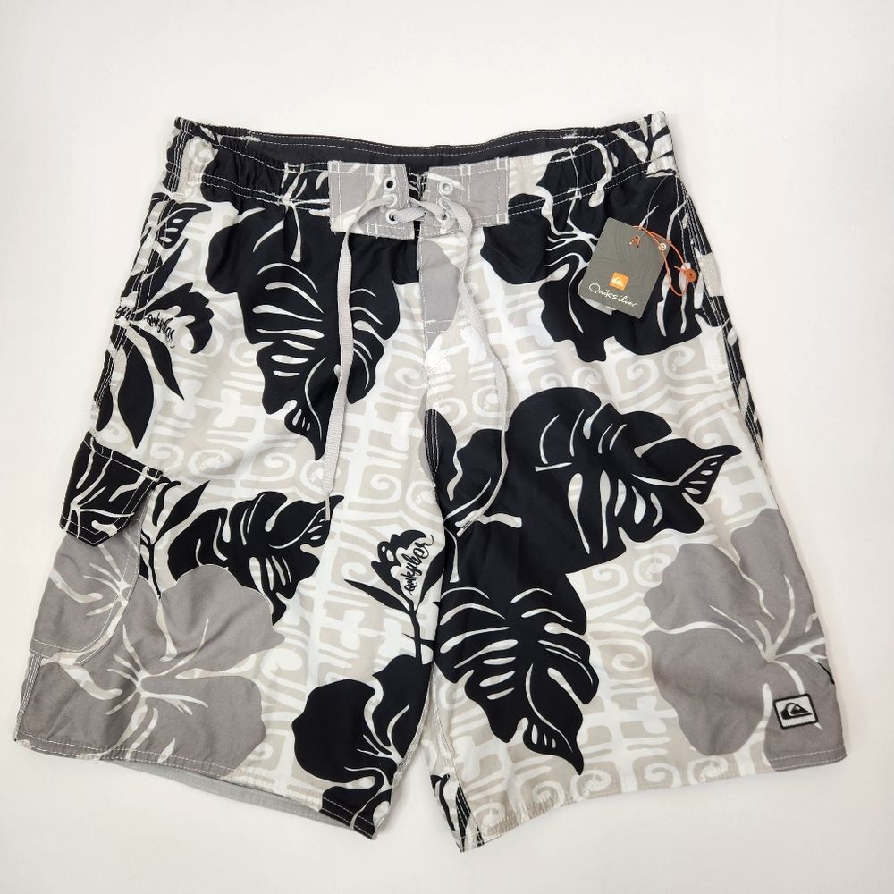 NEW Quicksilver 2012 Deadstock Mens Hibiscus AOP Cargo Pocket Boardshorts S